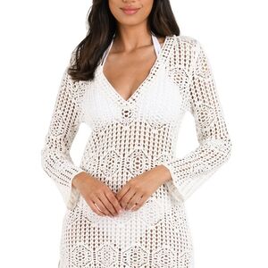 NWT La Blanca Waverly Crochet Swimsuit Coverup - Ivory
